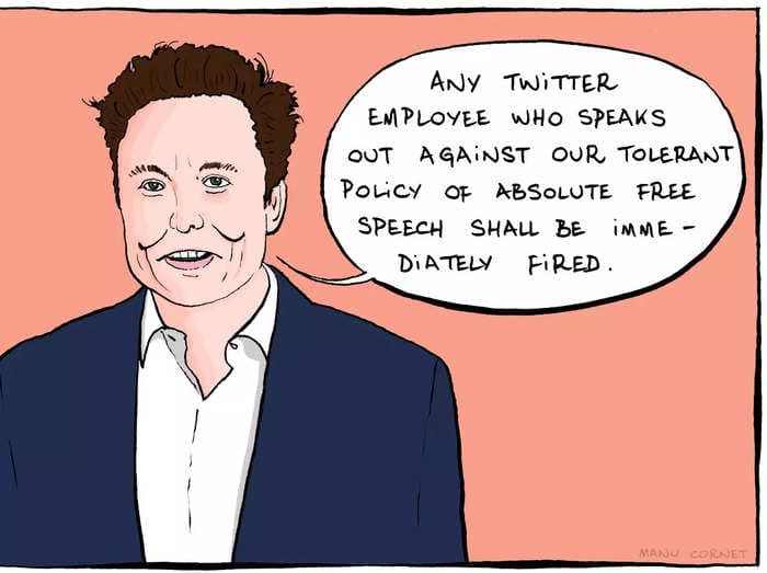 A Twitter software engineer who created cartoons poking fun at his own company says he was fired because he's a 'troublemaker'