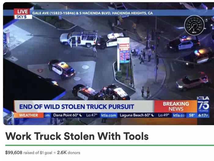 A California family who had their new work truck stolen on live TV raised more $90,000 on GoFundMe to buy lost equipment and 'get back to work'