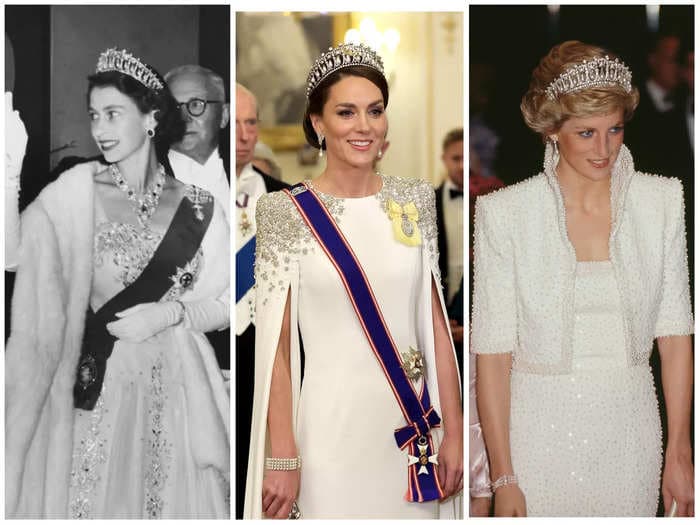 Kate Middleton attended a state banquet in a dazzling cape dress and a tiara that was worn by the Queen and Princess Diana