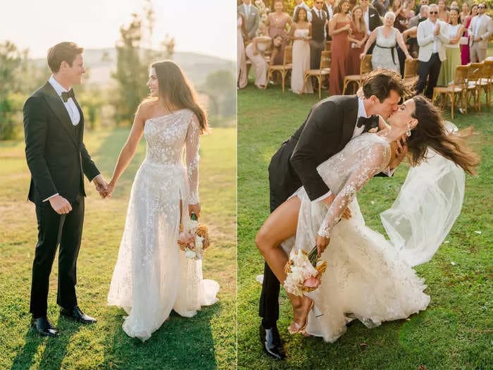 A bride customized her sheer wedding gown with a removable sleeve and floral details to create a look that was both sexy and elegant