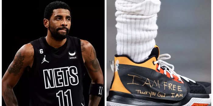 Kyrie Irving covered the Nike logo on his shoes, writing 'I am free,' 2 days after the shoe company dropped him