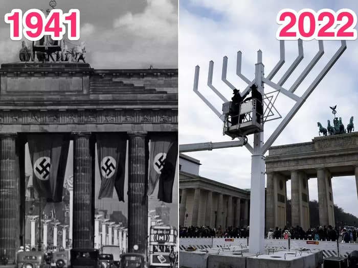 A 33-foot Jewish menorah lit up Berlin's 234-year-old Brandenburg Gate, which was once used as a symbol of Nazi power