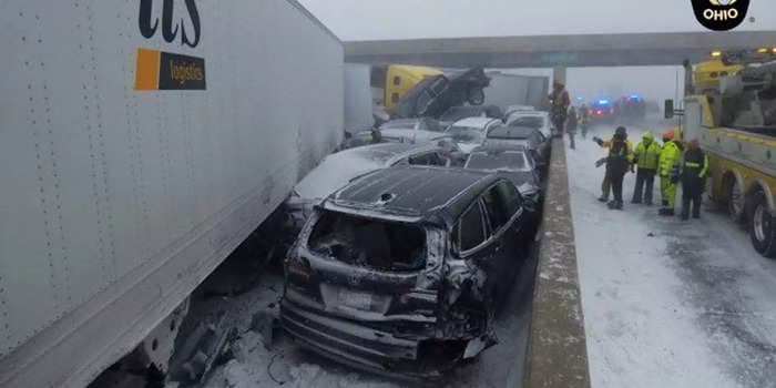 Photos show a 46-vehicle pileup that killed 4 people in Ohio in the 'bomb cyclone'