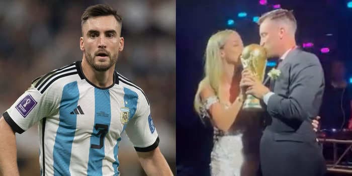 Argentina World Cup winner brings trophy to his wedding, kisses it with his wife