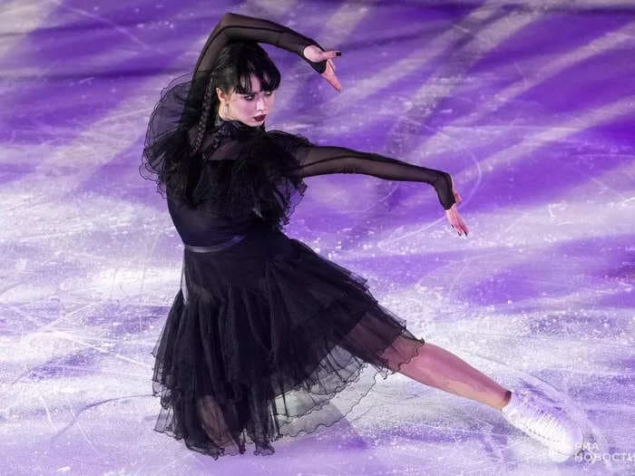 Russian figure skater Kamila Valieva recreated Jenna Ortega's viral 'Wednesday' dance on ice &mdash; complete with costume and makeup