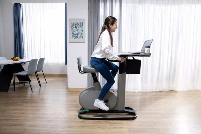 You can bike while working from home with this new desk that lets you charge your devices by pedaling