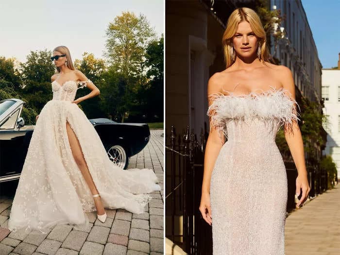 Wedding-dress trends you'll see everywhere in 2023, from feathers to thigh-high slits
