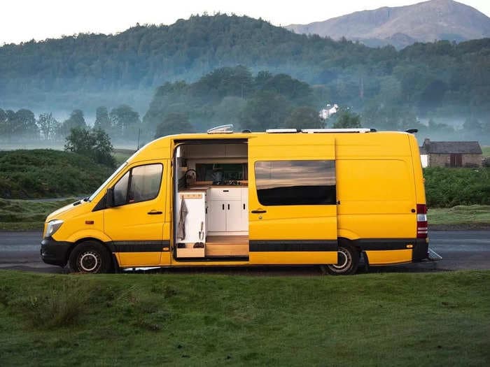 A UK couple bought a former DHL van and spent a year turning it into a tiny home on wheels &mdash; take a look at how they did it