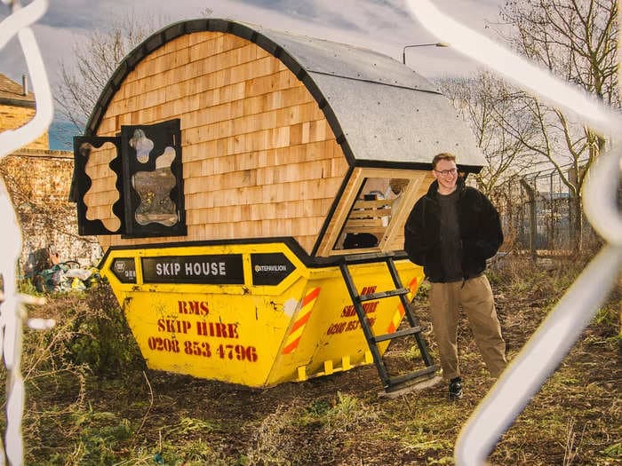 An artist struggling to pay rent turned a dumpster into a tiny home for $4,800