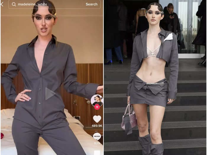 A model went viral on TikTok for cutting up a $2,100 Prada jumpsuit and turning it into a skirt, top, and legwarmers