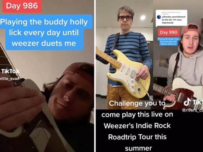 A TikToker played the same Weezer guitar riff for 990 days. Now frontman Rivers Cuomo is asking him to join them on tour.