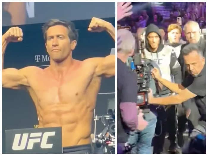 Jake Gyllenhaal made a surprise appearance at UFC 285 to film live fight scenes for his movie 'Roadhouse'