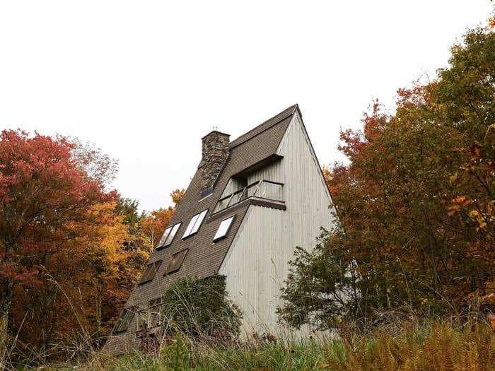 A couple transformed a rustic 1970s A-frame cabin in the Catskill Mountains into a modern, cozy weekend retreat