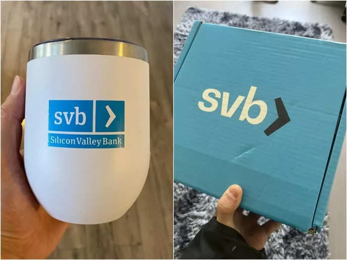 Sellers on eBay are trying to auction off Silicon Valley Bank-branded merch, including a cardboard box for $201 and a wine cooler for $42