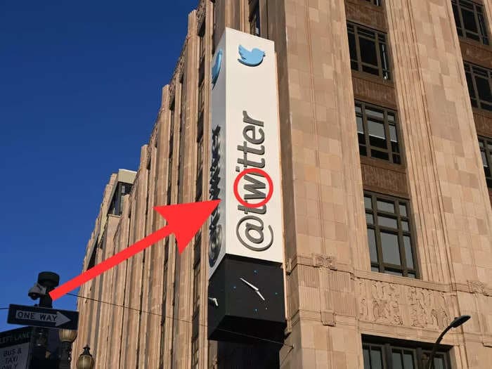 Elon Musk painted over the W on Twitter's sign at its San Francisco headquarters, changing it to 'Titter'