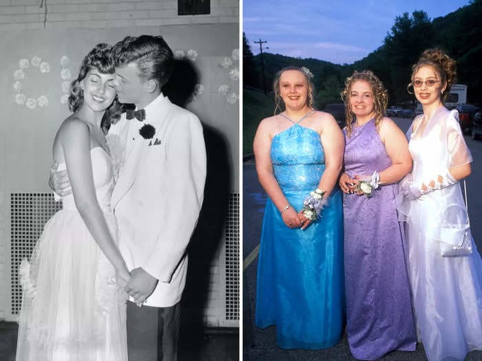 Photos show the evolution of prom dresses from the 1940s to today