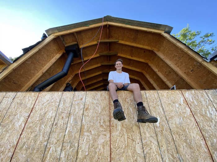 This 23-year-old and his dad are turning an abandoned Home Depot shed into an oversized tiny home. Take a look.