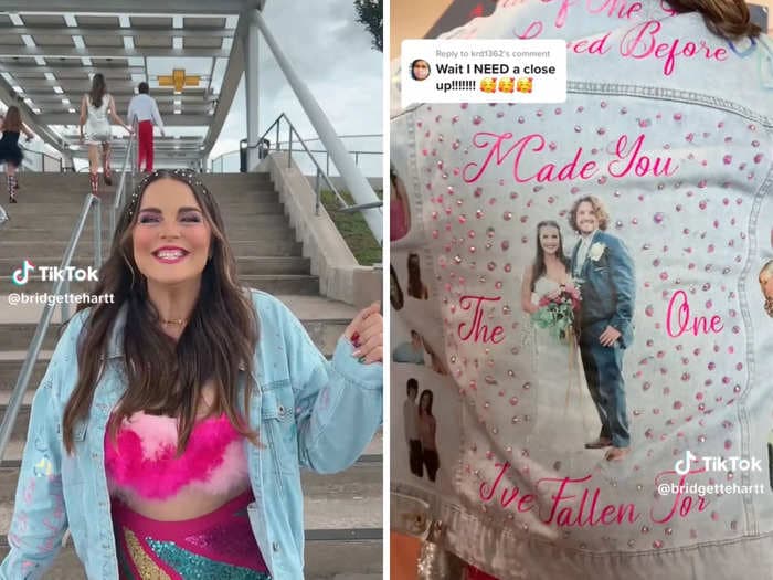 A TikToker wore a jacket with photos of her husband's exes on it to Taylor Swift's Eras Tour