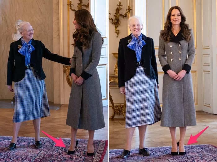 Kate Middleton's viral shuffle toward Queen Margrethe II may be a sign she was 'daunted' by the Danish monarch, a royal commentator says