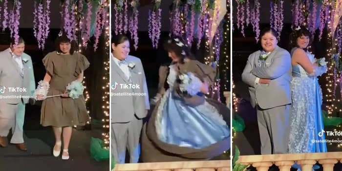 A teenager revealed her homemade Cinderella-inspired prom dress on stage and TikTok users approve
