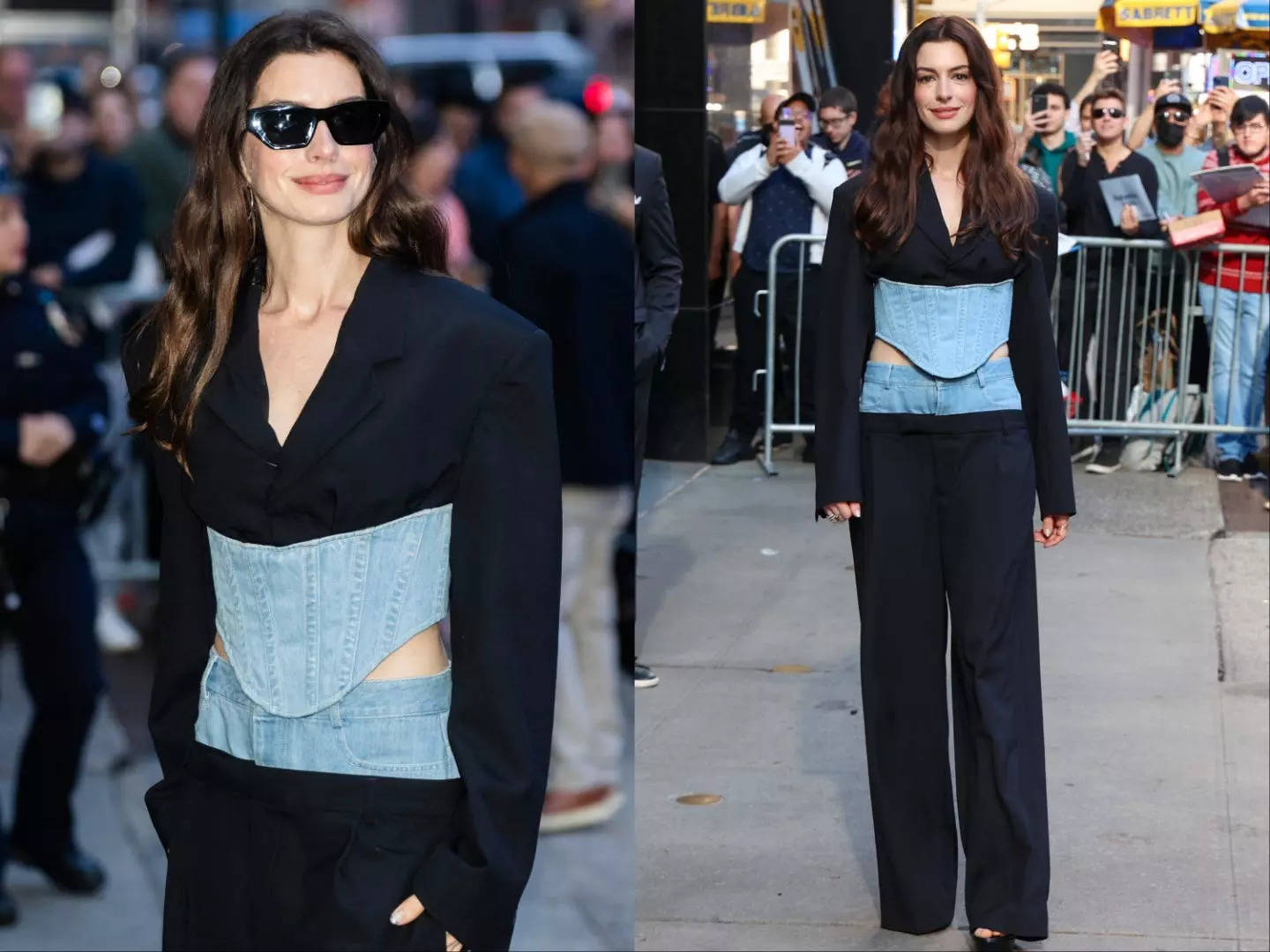 Anne Hathaway Wore Flattering Wide-Leg Jeans in Paris