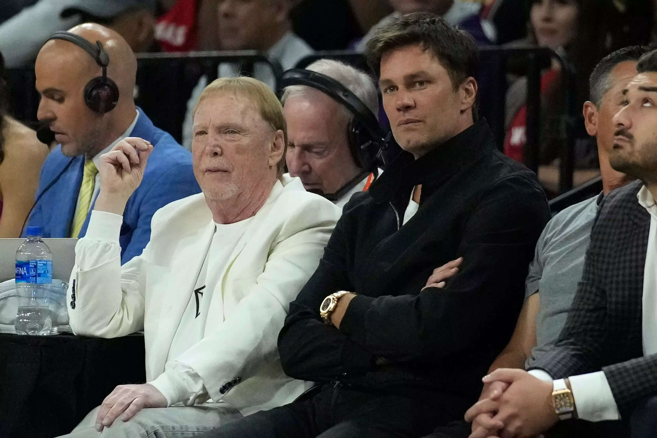 Tom Brady sat courtside at the Las Vegas Aces game and Kelsey Plum barked  at him before putting on a show