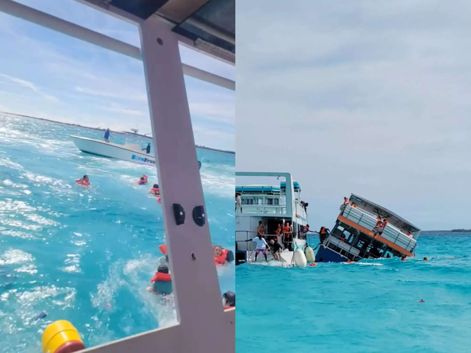 A woman filmed the panicked moments her ferry started sinking on the