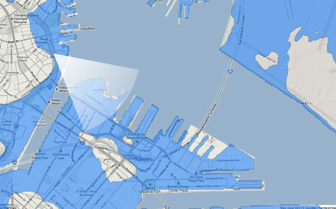 A map of Boston Harbor in 100 years if sea level rises 12 feet ...