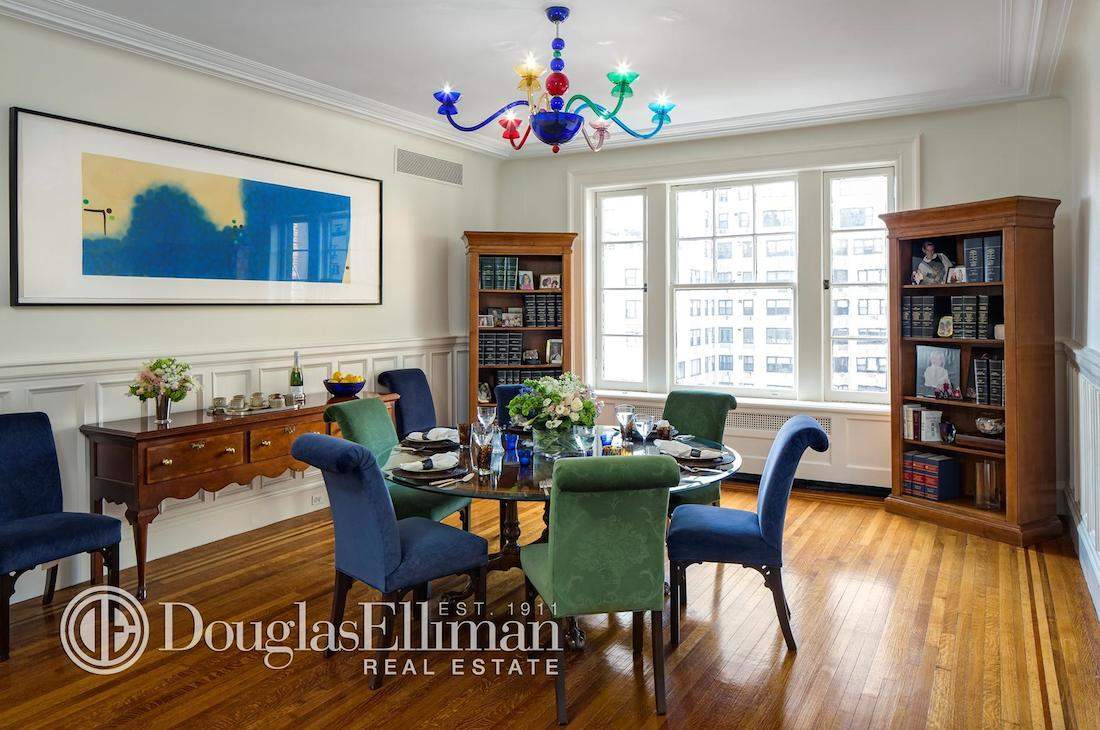 The formal dining room has a funky twist with the colorful ...