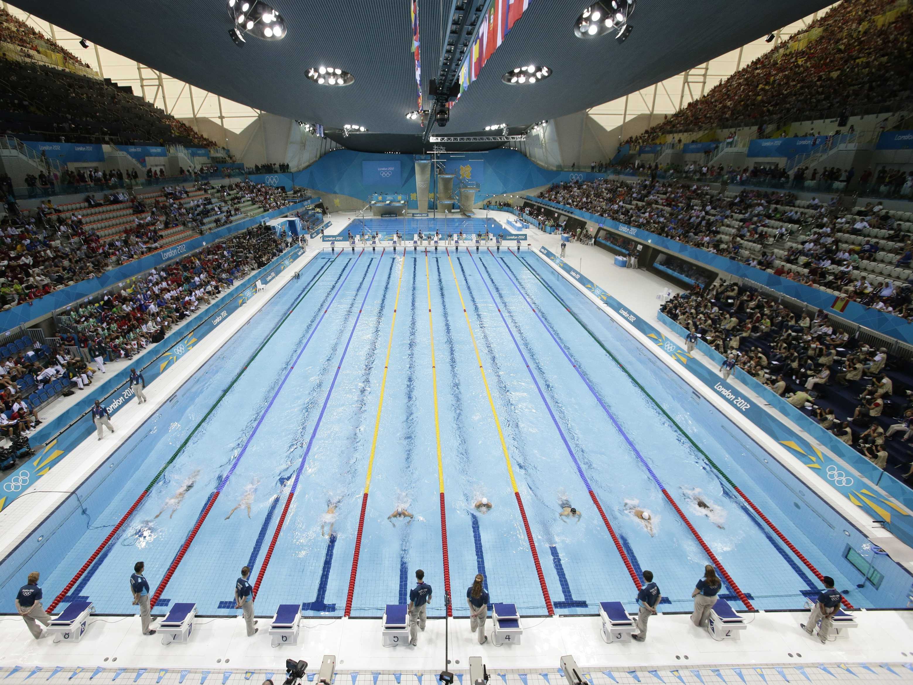 Сколько метров бассейн. Олимпийский бассейн 50 метров. Олимпийский бассейн Лондон 2012. Бассейн Лондон для Олимпийских игр. Олимпийский бассейн Размеры.