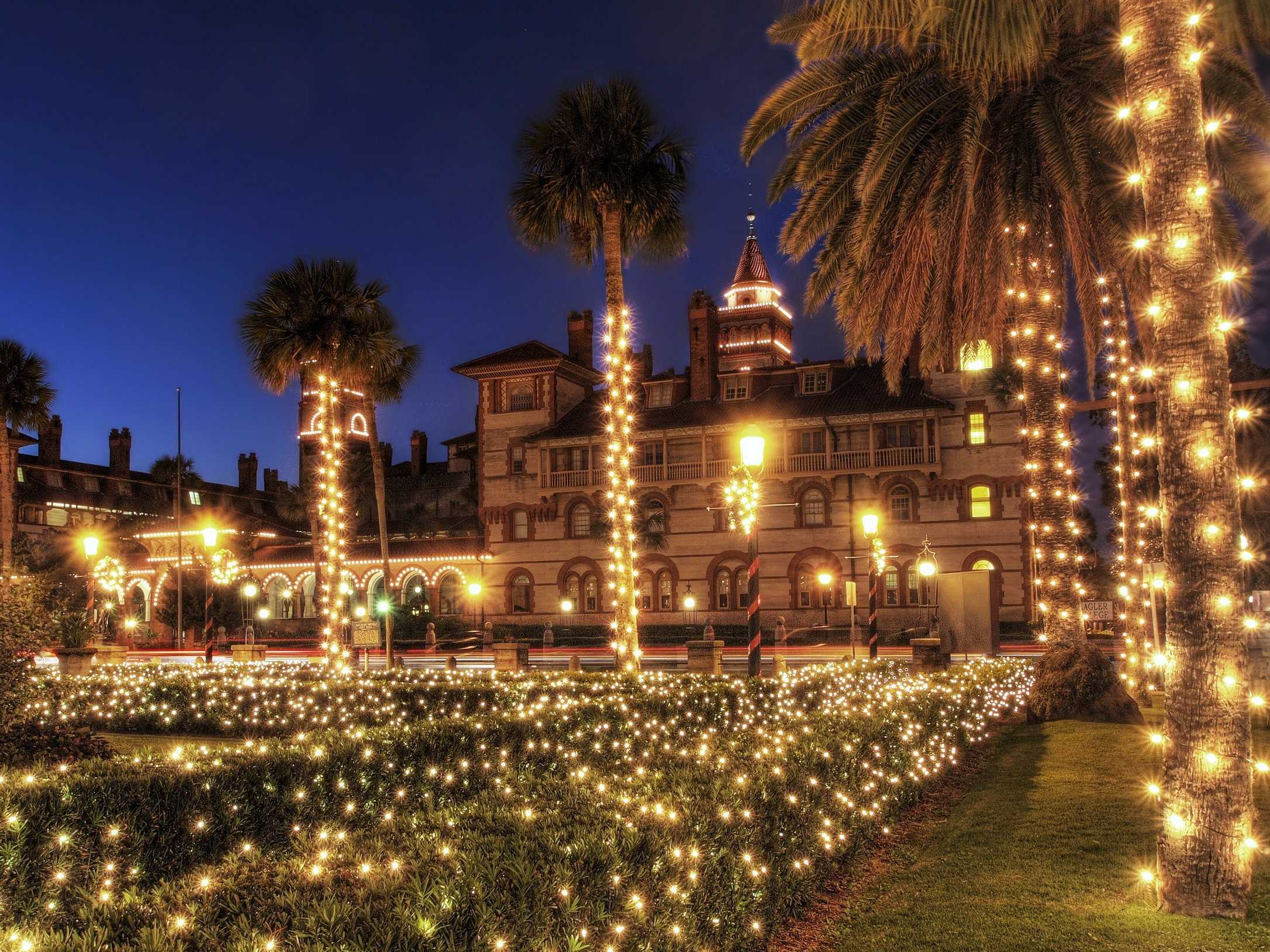 Downtown St. Augustine, Florida bright during the city's annual