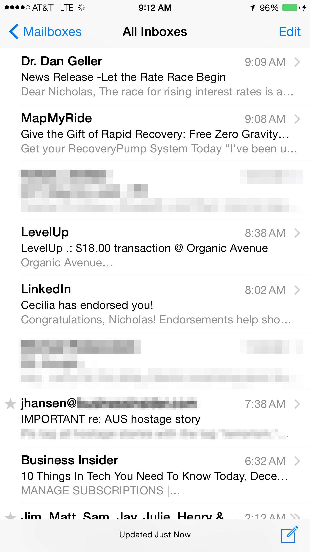 Here's what my inbox looked like before I made the font bigger ...