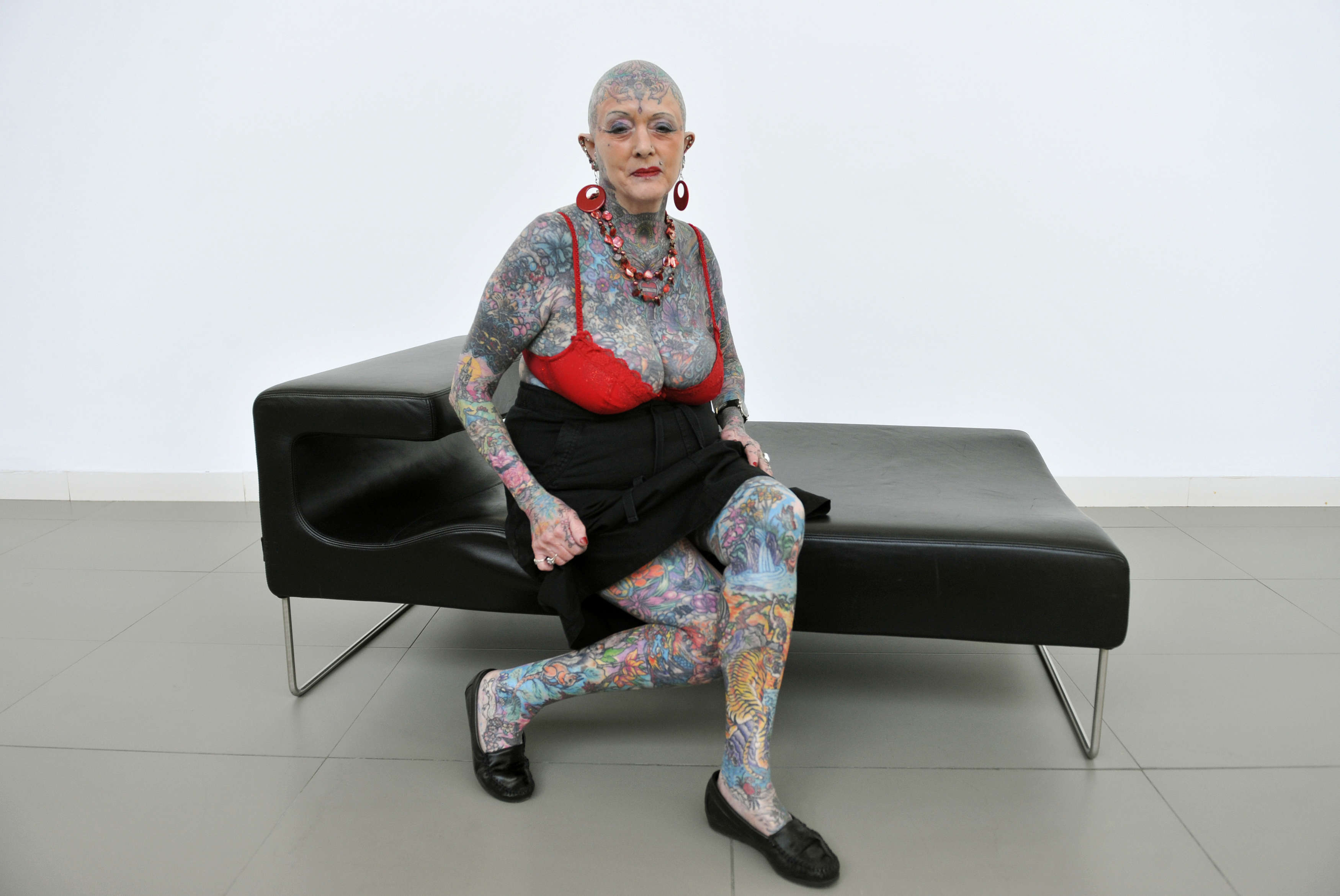 Septuagenarian Isobel Varley Poses During Ii Expotatoo Tattoo Fair In