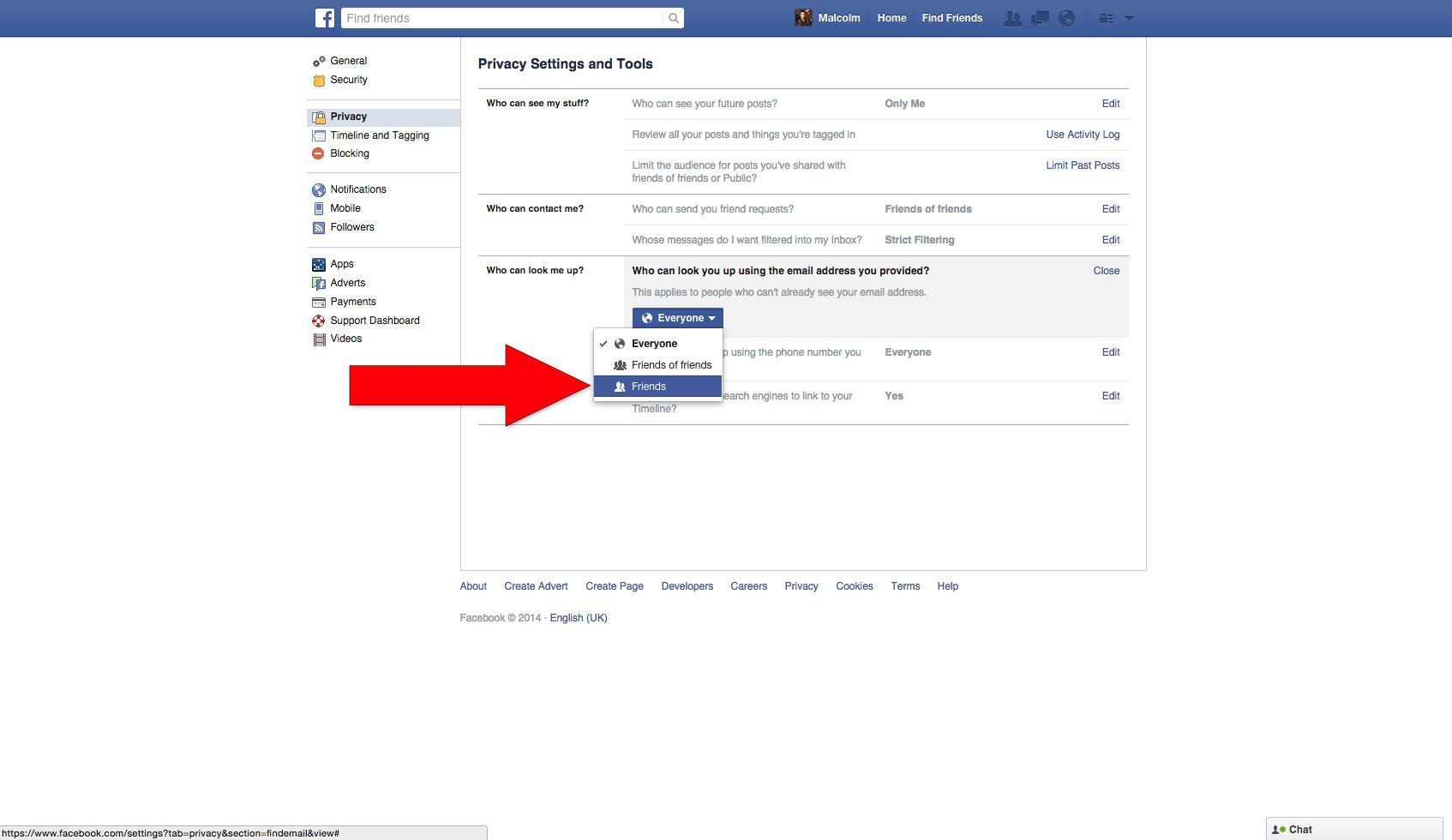 Can you search facebook friends by email address