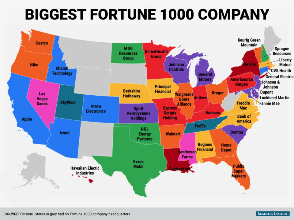 Here's the biggest Fortune 1000 company in every state Business