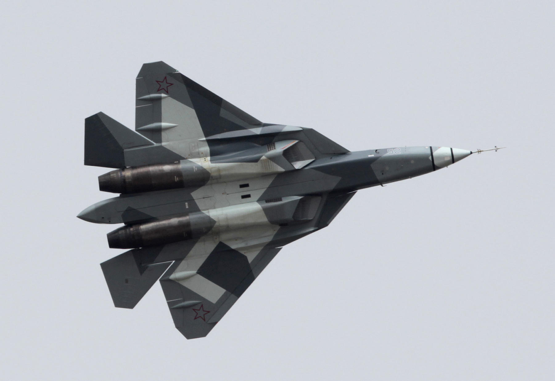 The Su-57 holds a variety of bombs and missiles in its two large ...