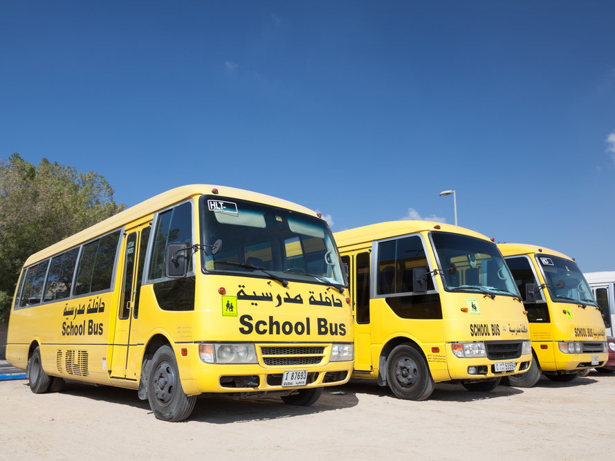 Here's A Fleet Of Buses In Dubai, United Arab Emirates. School Buses In ...