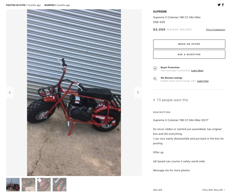 supreme coleman mini bike retail