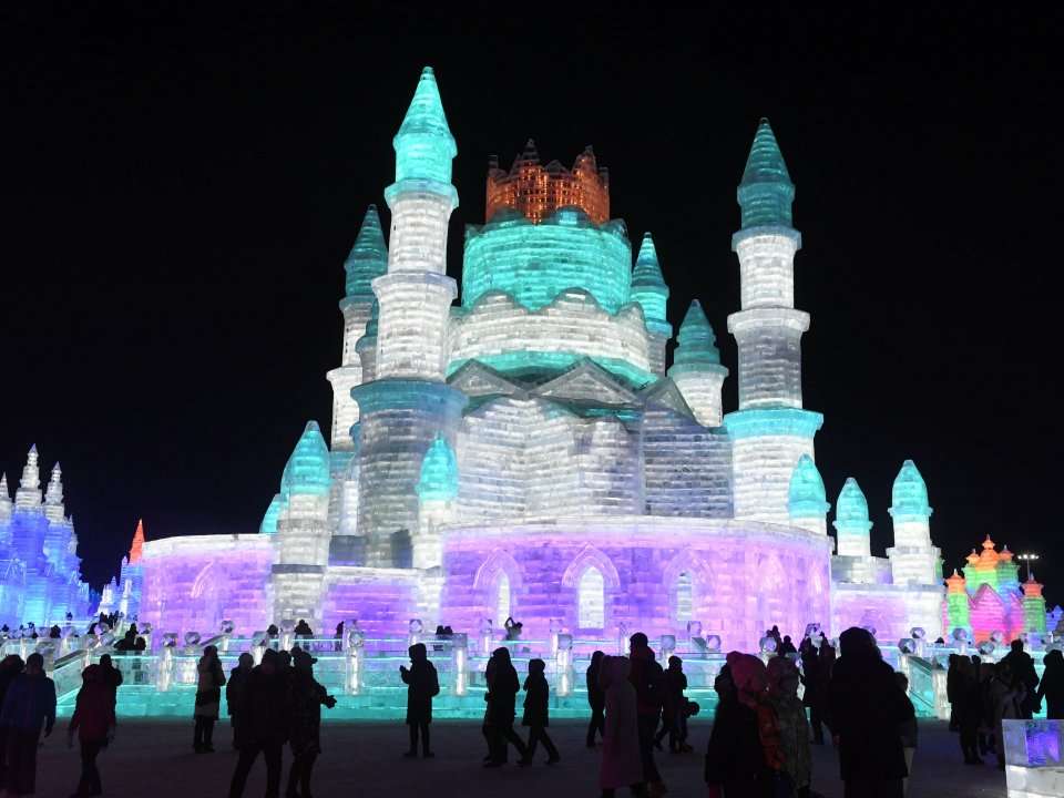 A city in China hosts an elaborate winter festival with giant ice ...