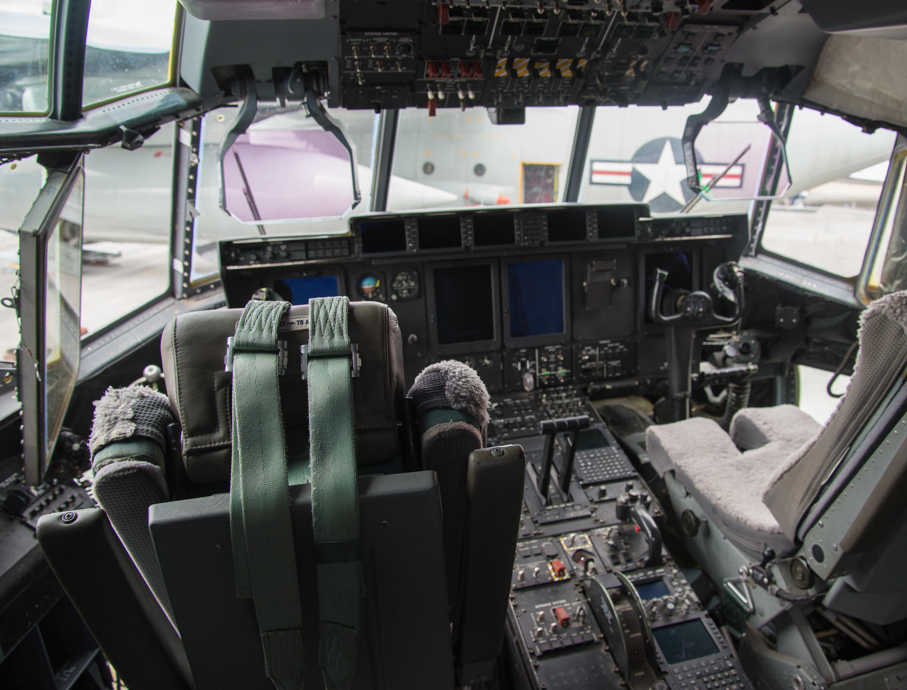 The C-130J-30's cockpit has high tech projected instrument panels for ...