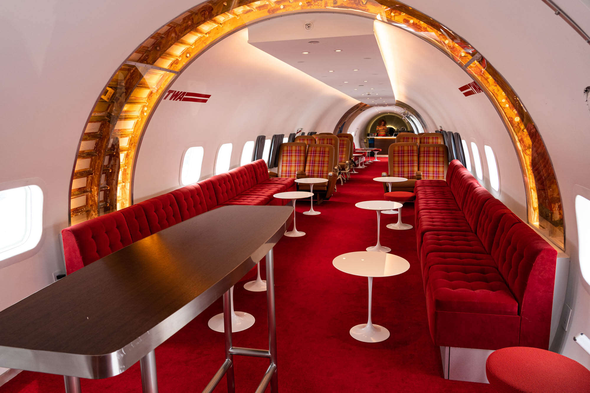 Although the plane has been redecorated to function as a bar ...