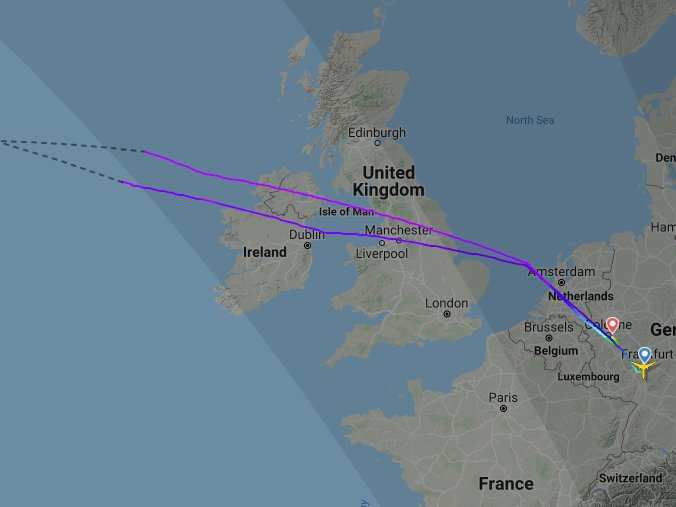 A flight bound for New York took off from Germany flew for 8