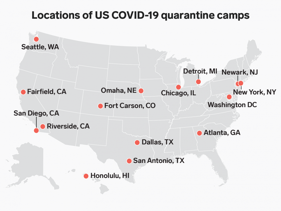 The US military has set up 15 coronavirus quarantine camps on its bases