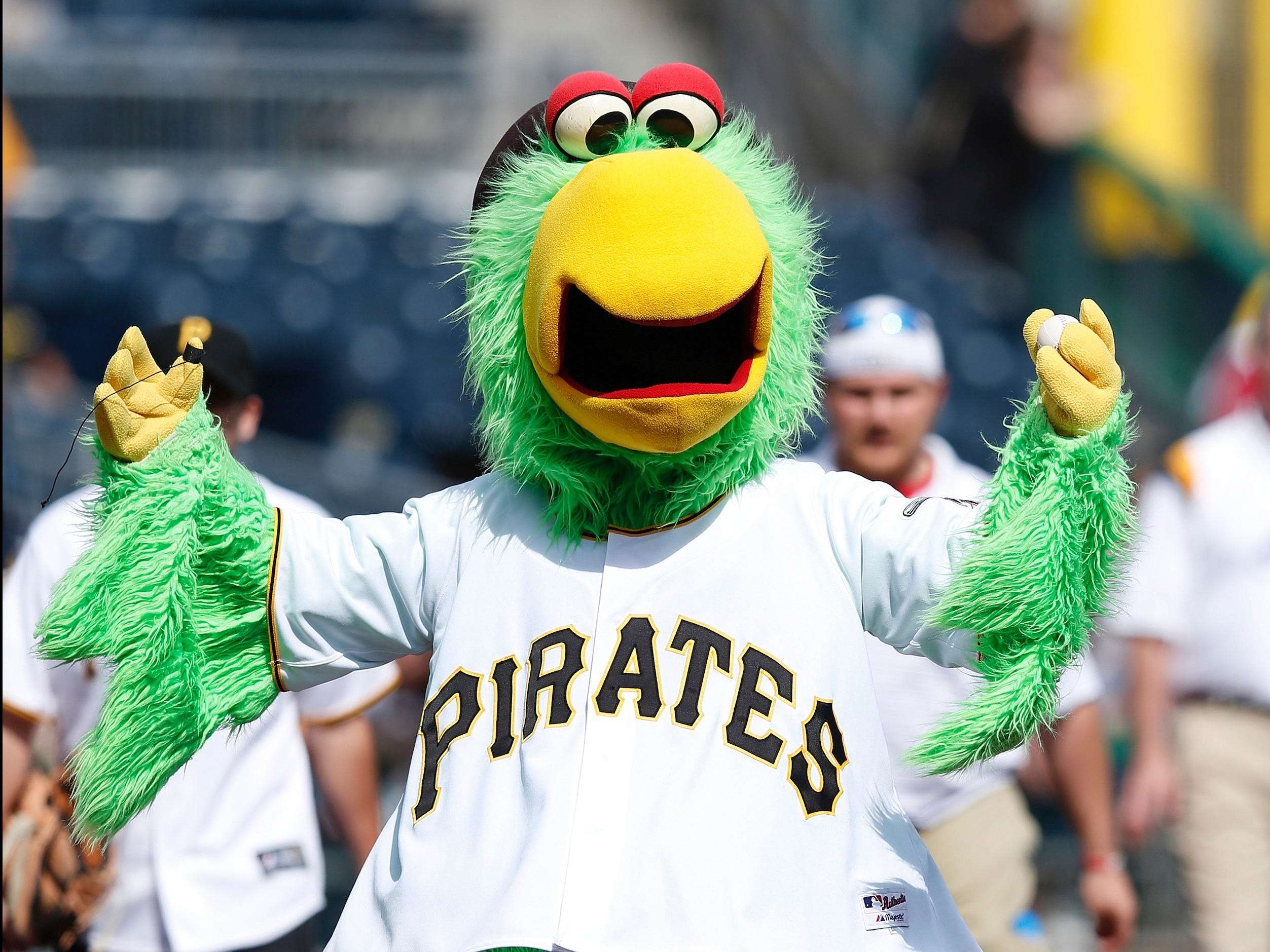 The mascot of the Pittsburgh Pirates, the Pirate Parrot, wears a Pride