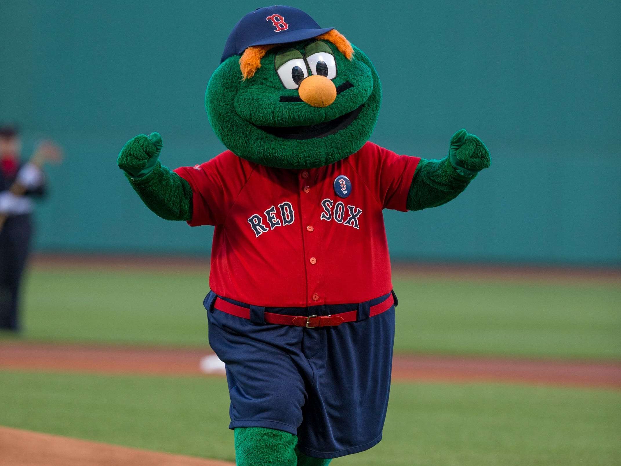 Red Sox mascots, Lefty, Wally, and Righty.