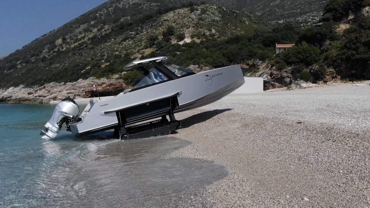 This $670,000 'amphibious boat' uses retractable tank-like tracks to