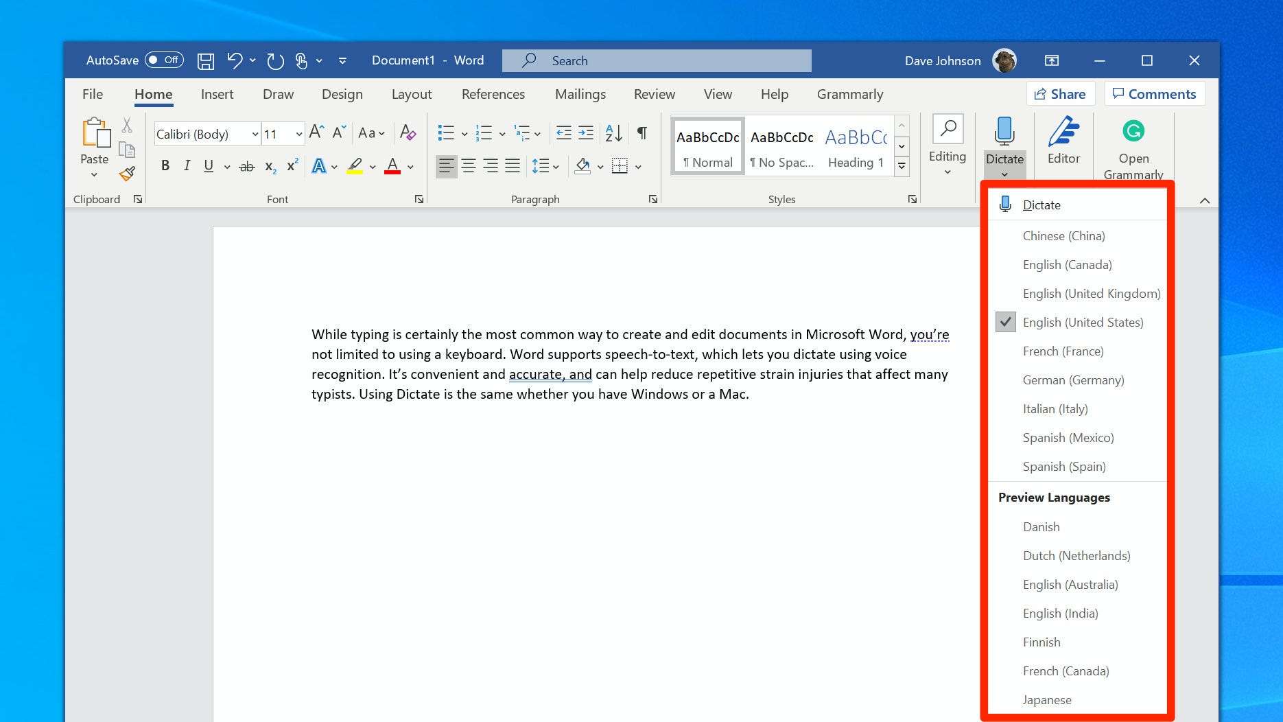 windows 10 text to speech word document