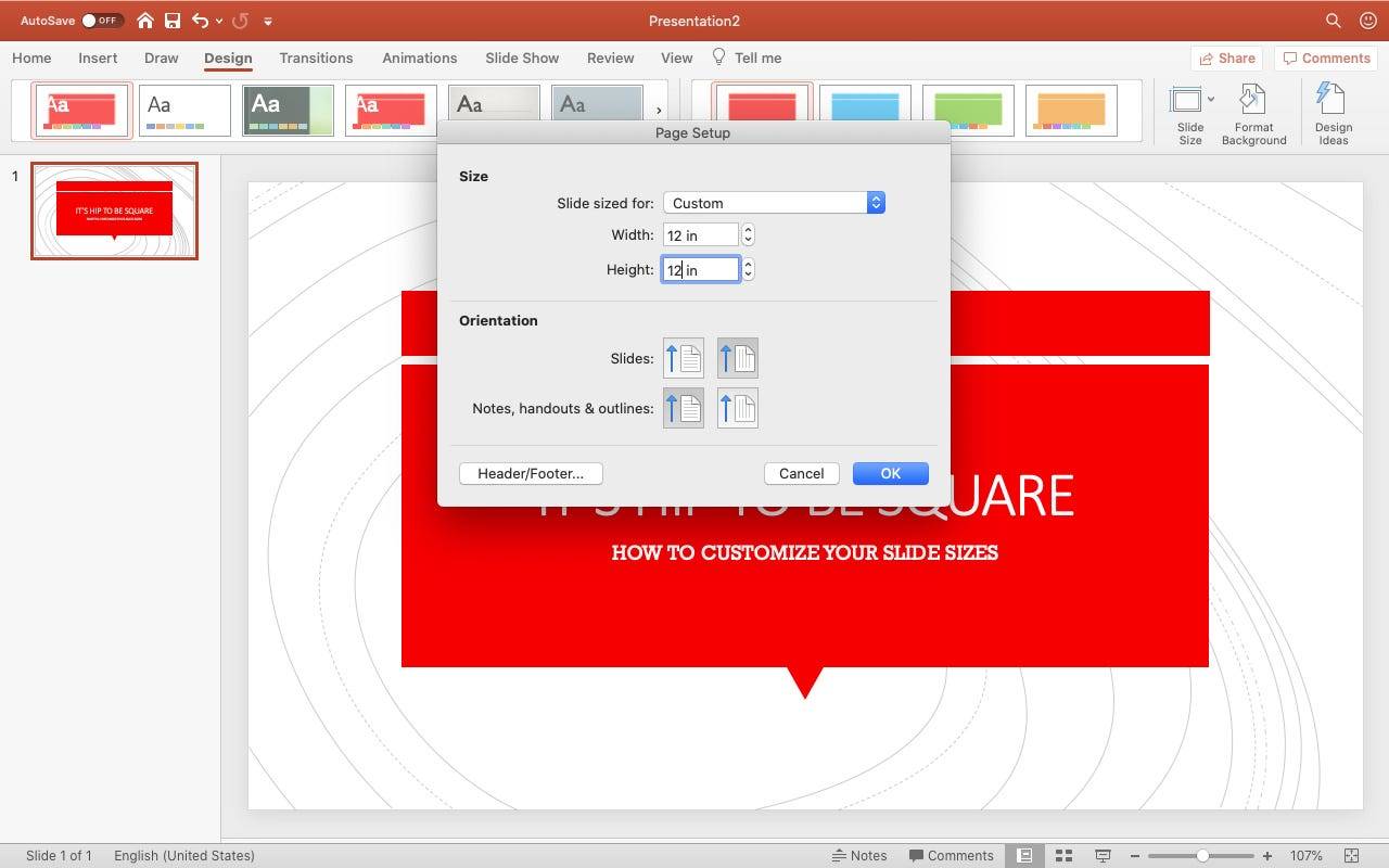how to make custom sized slide in powerpoint for mac