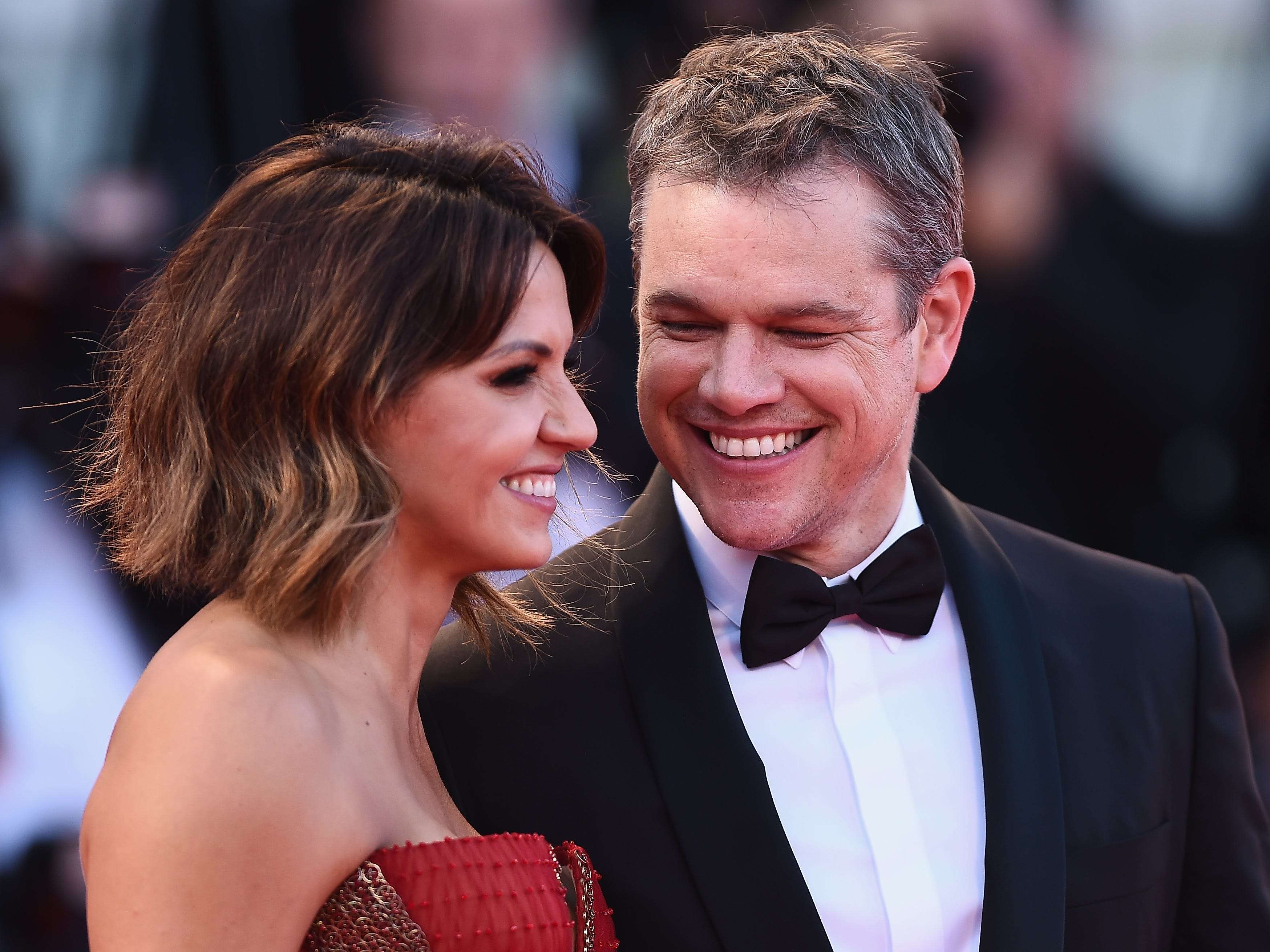 Matt Damon boards plane with wife Luciana Barroso and kids after