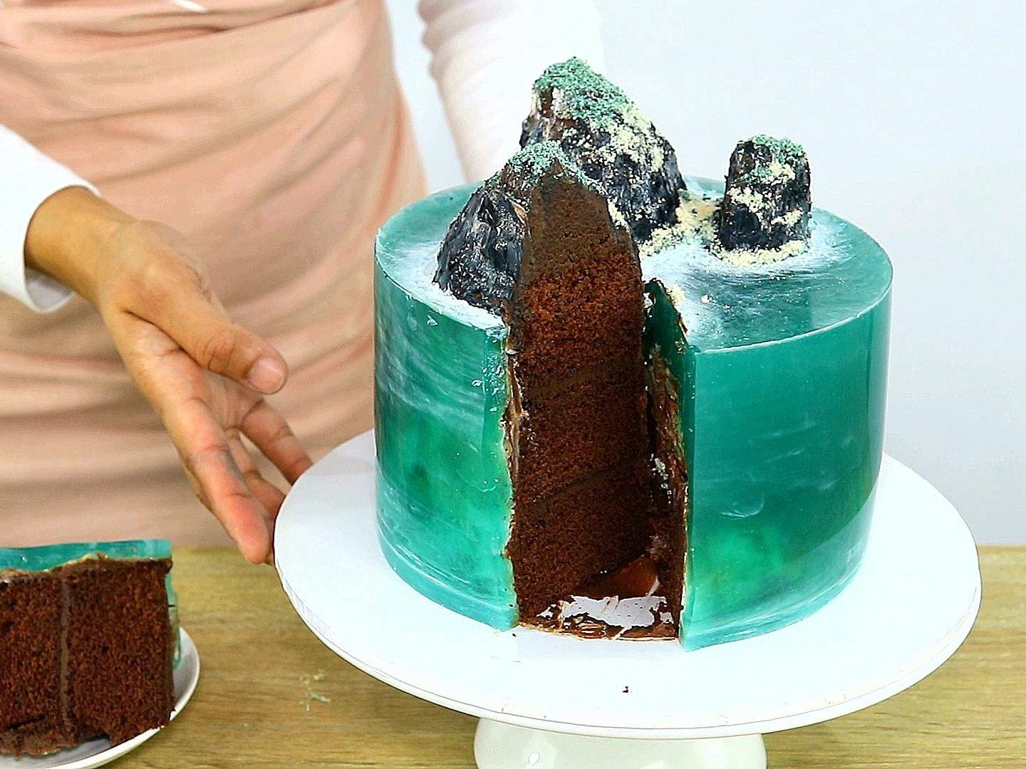 Торт остров. Торт Сантьяго и моря. Jelly Cake. Нюансы торта остров. Как делают прозрачный тропический торт.